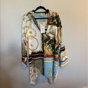 NWT Zara scarf print your oversized button up- medium